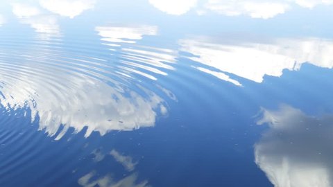 circles flow along surface of water, in water reflects sky with clouds, 4k Stock Video