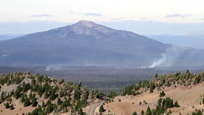 National creek complex fire in oregon still burning mid October, view from the Watchman Tower in Crater Lake National Park 