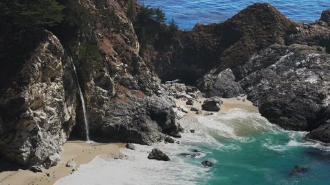 close up of mcway falls at julia pfeiffer burns state park on the california coast in big sur
