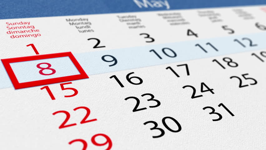 Date pointer moving over pasteboard calendar, close up Royalty-Free Stock Footage #12417008