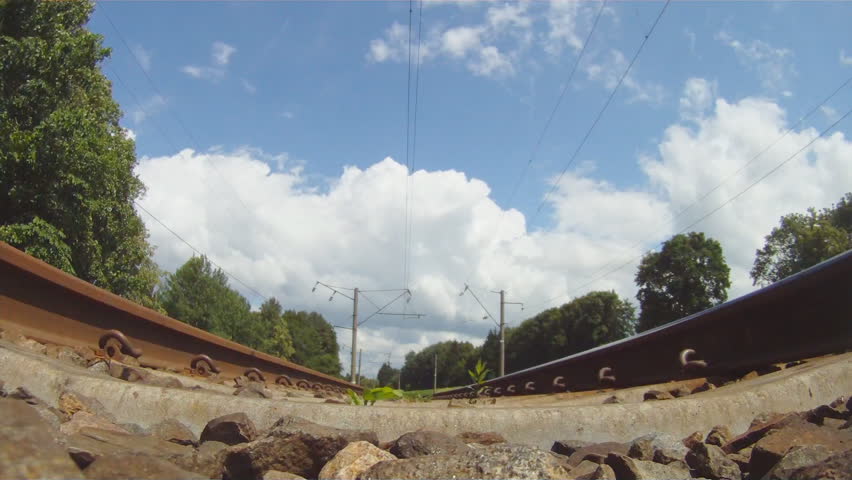 VILNIUS, LITHUANIA - JUNE 14: Modern electric double- deck train passes railway