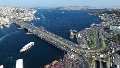Aerial view of Golden Horn, Galata Bridge and New Mosque,Istanbul