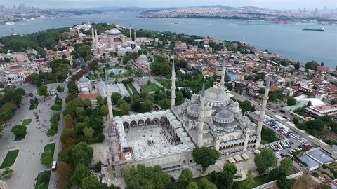 Aerial Footage of Sultanahmet (Blue Mosque) and Hagia Sophia in Istanbul