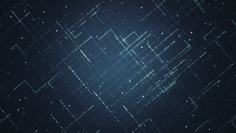 Abstract technologic background with stripes and particles. Animation of seamless loop.