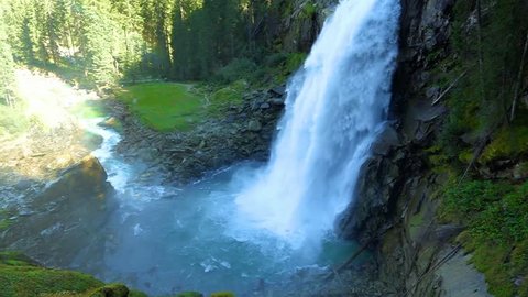 Austria. Waterfall in the city of Krimml. Waterfall in  Krimml
