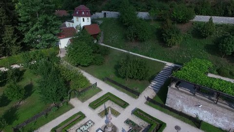 Visegrád Royal Palace museum in Hungary from in the air