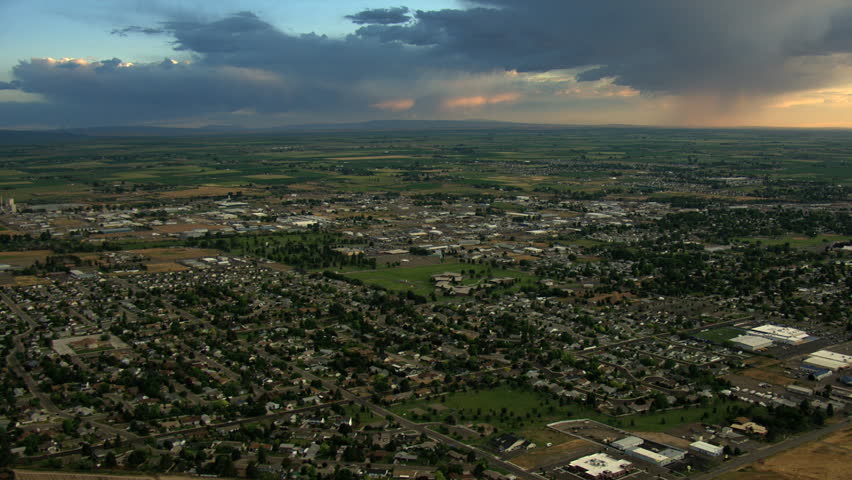 Aerial USA Idaho Twin Falls sunset town residential