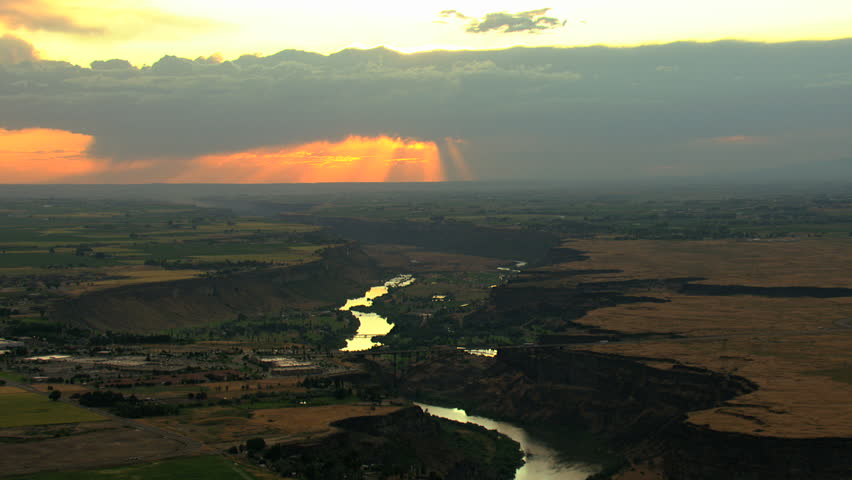Aerial Idaho USA Snake River sunset Plain Shoshone Park