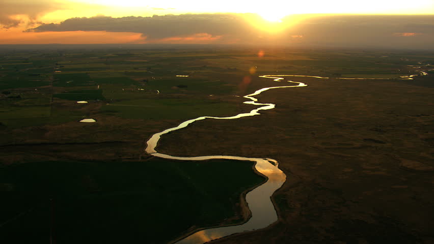 Aerial Idaho USA Snake River sunset Plain Shoshone Park