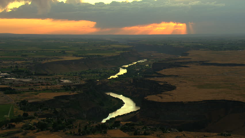 Aerial Idaho USA Snake River sunset Plain Shoshone Park