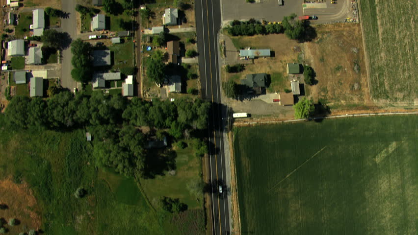 Aerial Idaho USA town road traffic home building city