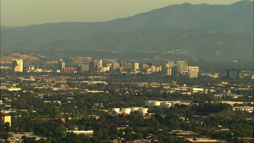 Aerial USA San Jose California city buildings Silicon Valley