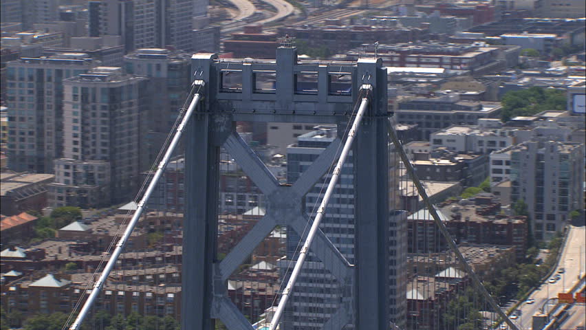 Aerial USA San Francisco Oakland Bay Bridge city Downtown