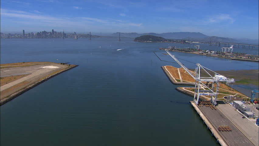 Aerial USA Pacific ocean docks Oakland Port San Francisco