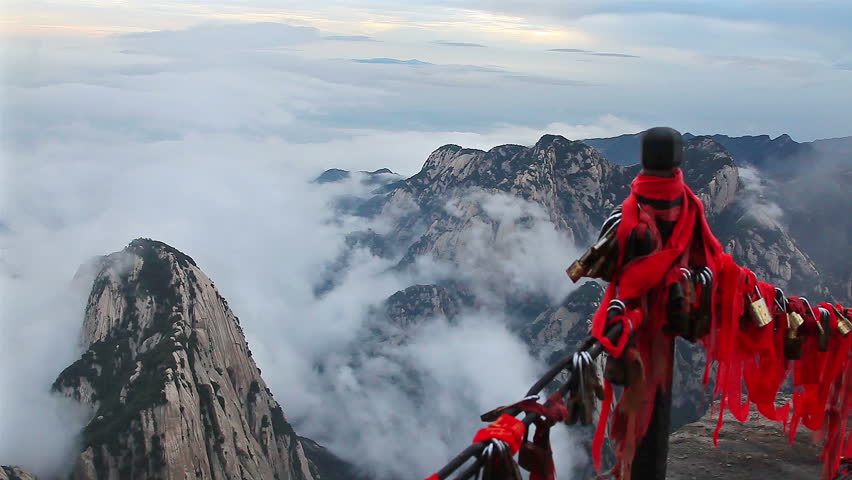 Panorama view from the highest point of Huashan mountains in China. 