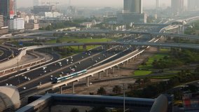 Time lapse shot traffic moving on road in a city, Dubai, United Arab Emirates
