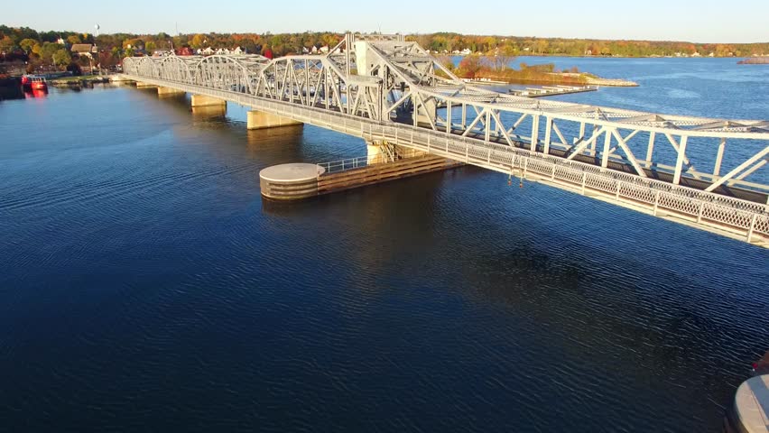 Scenic Aerial View of Sturgeon Bay Bridge, Wisconsin, Waterfront.
