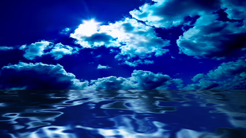 Clouds and sun with water reflection