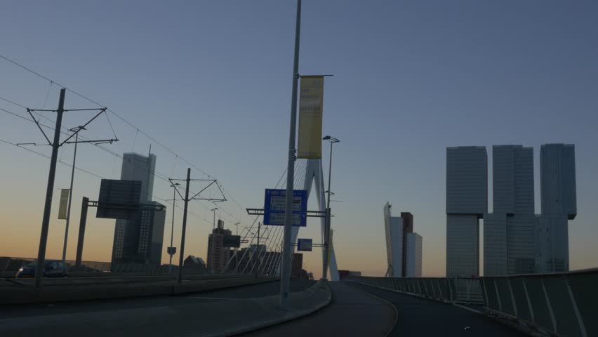 sunrise on the Erasmus bridge in Rotterdam