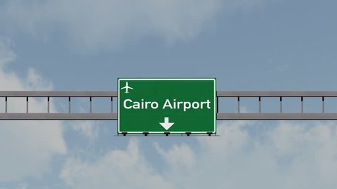 4K Passing under Cairo Egypt Airport Highway Sign with Matte 3D Animation Cinema 4K 4096x2304 ultra high definition