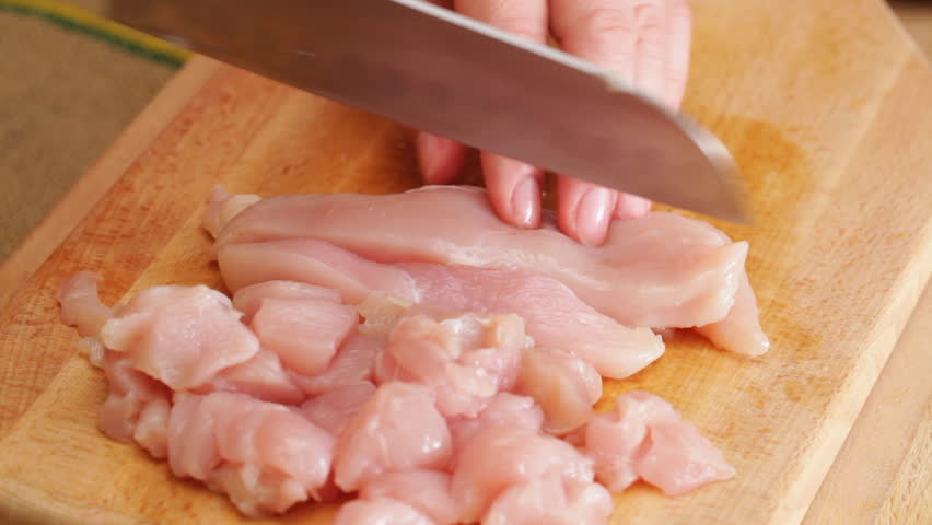 Chef Chopping Chicken Breasts Onto Stock Footage Video 100 Royalty Free 12481568 Shutterstock