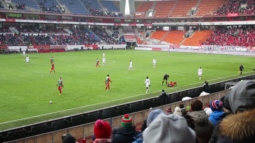 MOSCOW - NOV 30, 2014: Soccer game Locomotive - Spartak on Locomotive stadium