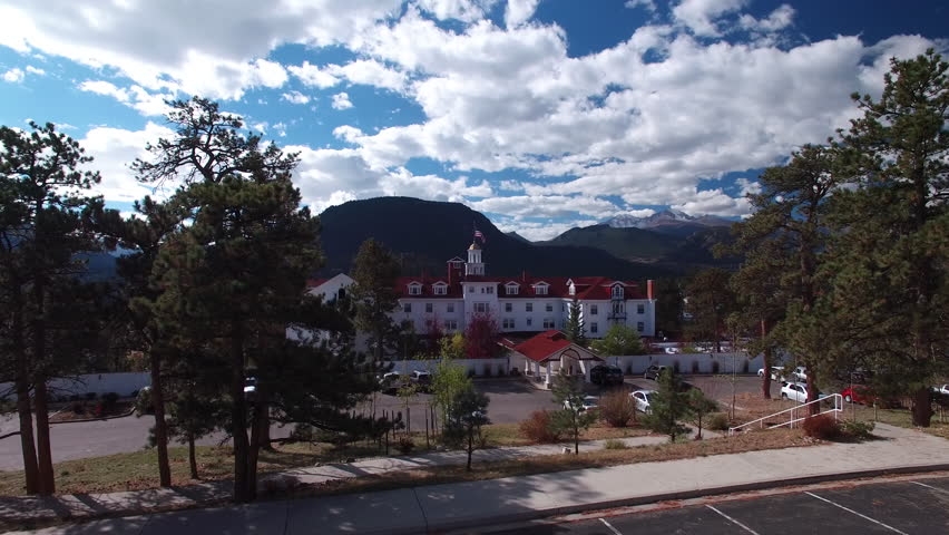 Aerial Fly By of the rear of The Stanley Hotel in Estes Park, Colorado (Fall 2015) 4K UHD