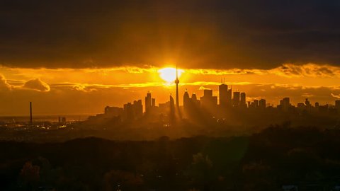 Toronto Skyline City Sunset time lapse 4k 1080 - Time lapse of the sun setting behind the city of Toronto Canada