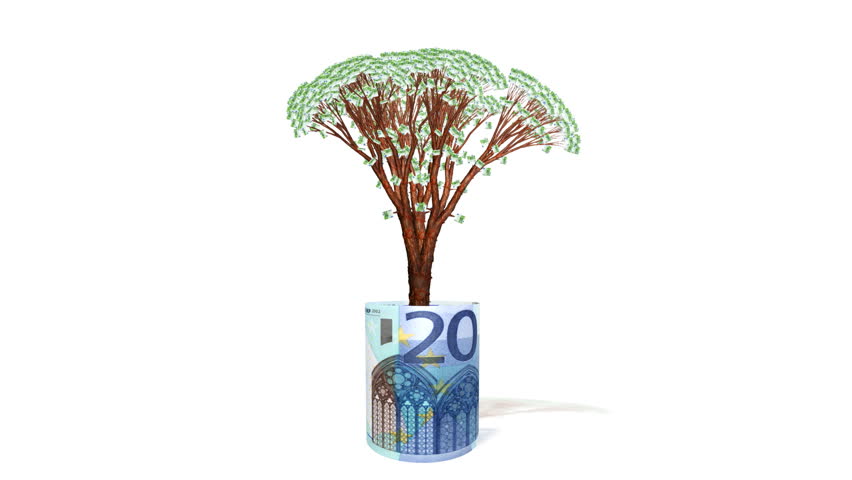 Euro tree growing inside EUR banknote