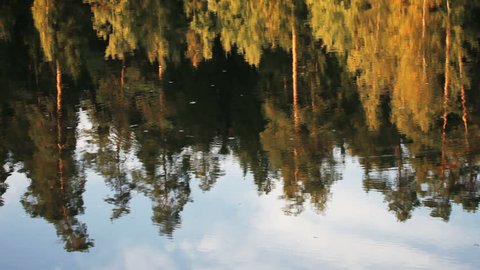 Surface of autumn lake with reflection of autumn foliage