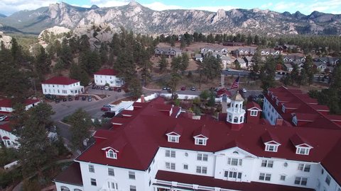 Aerial Orbit of the front of The Stanley Hotel in Estes Park, Colorado (Fall 2015) 4K UHD