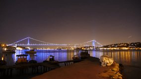 Front view of Bosporus at night, time lapse of two continents. 
4K Time lapse video
