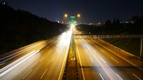 On the way to Bosporus Bridge at night in Istanbul. 
4K time lapse video