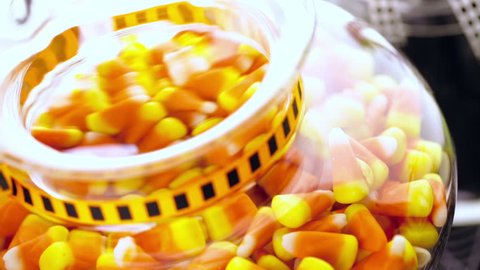 Candy corn in candy bowl prepared as Halloween treats.