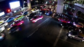 BANGKOK - March 2015: Bangkok's traffic night tilt shift time lapse. 4K resolution