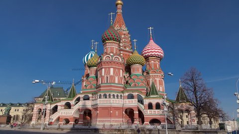 St. Basils cathedral at day from Red Square timelapse hyperlapse in Moscow, Russia 4K