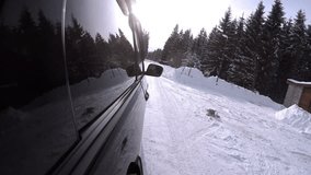 4K UHD Video  3840x2160 :  Crazy driver on the snowy forest road