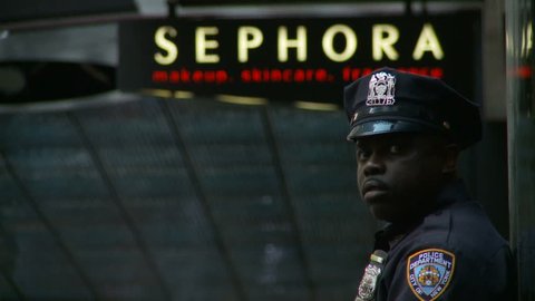 Sephora NYC cop slow motion. New York, USA. 2010