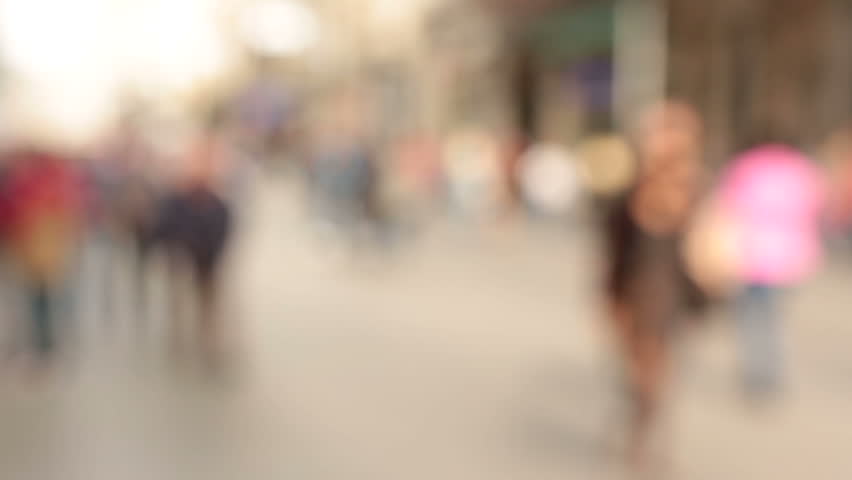 Out of focus background and unrecognizable people walking in Istiklal Street in Istanbul,fast forwarded footage 