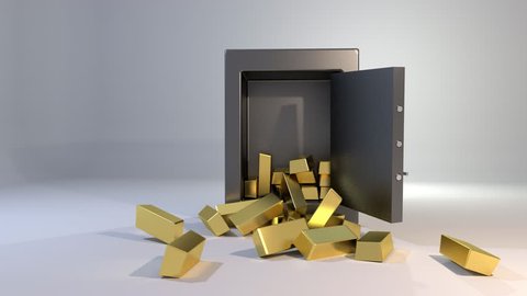 Safe vault fall spill gold bars falling spilling valuable win land landing 4K