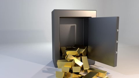 Safe vault opening spilling gold bars golden valuable win 4K