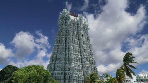 KANYAKUMARI, TAMILNADU, INDIA- MARCH 17, 2011: Suchindram temple dedicated to the gods Shiva, Vishnu and Brahma, protected by UNESCO. Kanniyakumari, Tamil Nadu, South India 