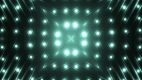 Fractal neon kaleidoscopic background.Background motion with fractal design. Disco spectrum lights concert spot bulb. Seamless loop.