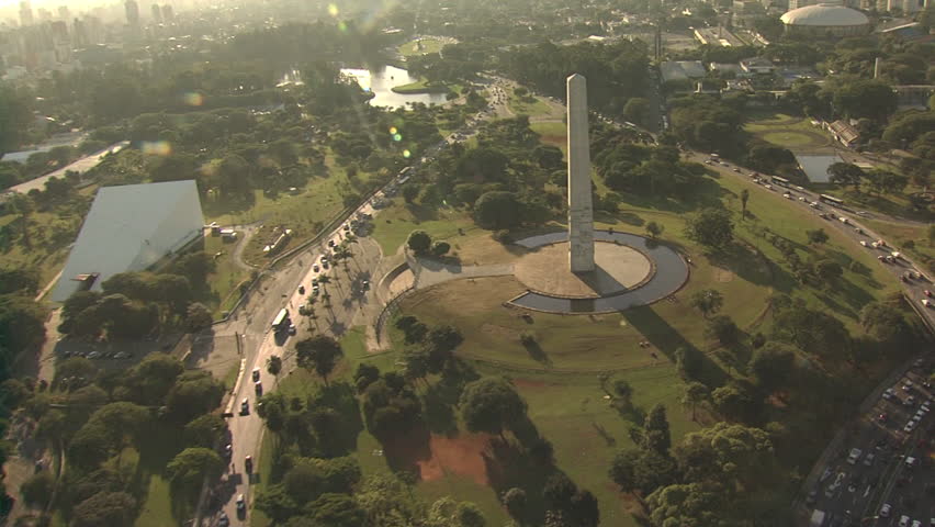 Aerial View of Obelisk and Ibirapuera Park of Sao Paulo city, Brazil