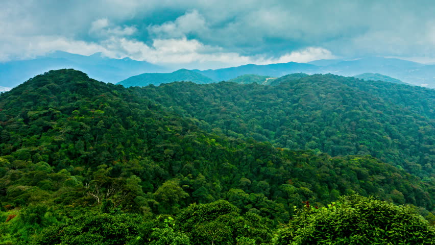 Fog and clouds over mountain peaks in Cameron Highlands, Malaysia