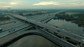 aerial view of motorways and crossing road in bangkok thailand