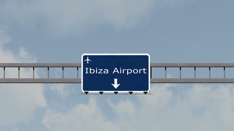 4K Passing under Ibiza Spain Airport Highway Sign with Matte 3D Animation Cinema 4K 4096x2304 ultra high definition Editorial animation