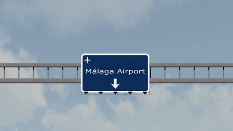 4K Passing under Malaga Spain Airport Highway Sign with Matte 3D Animation Cinema 4K 4096x2304 ultra high definition Editorial animation