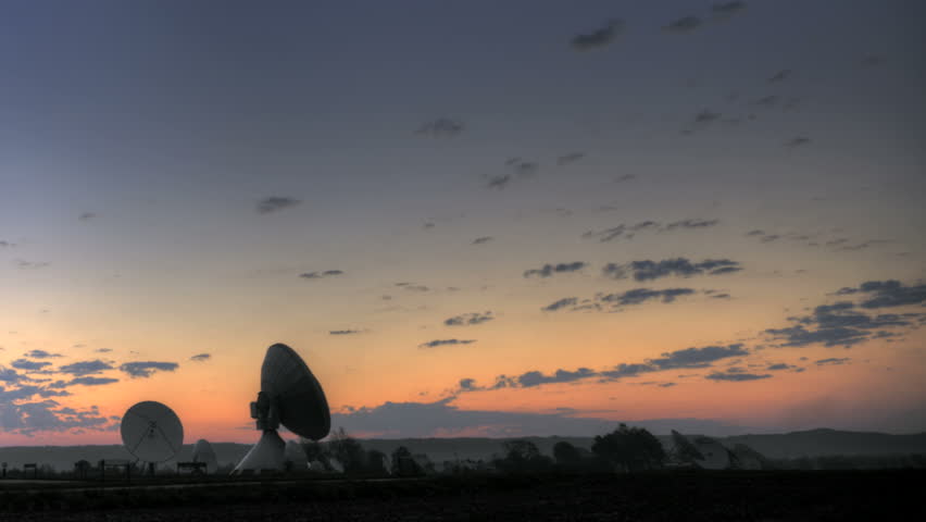Satellite earth station at sunrise
