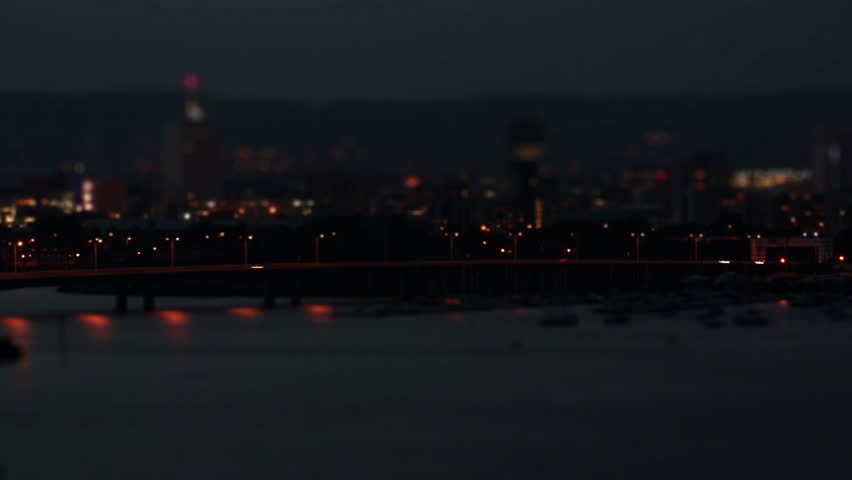 Flyover Road at Night. Tilt Shift Timelapse.